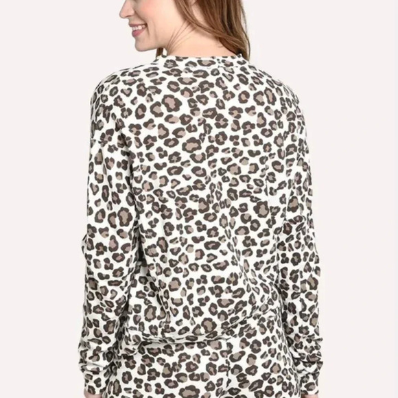 Monrow Sweatshirt Top Crew Neck Long Sleeve Leopard Animal Print White Brown XS - Picture 5 of 9